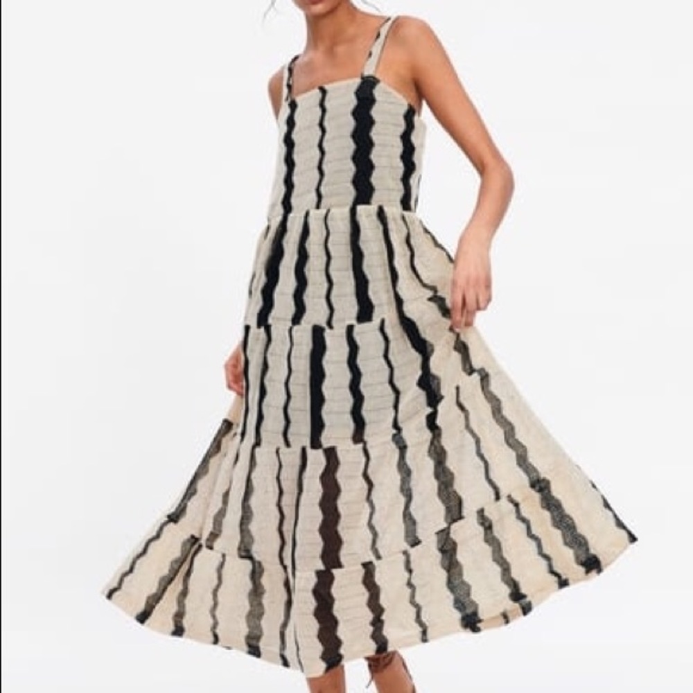 Zara Striped Textured Weave Dress S